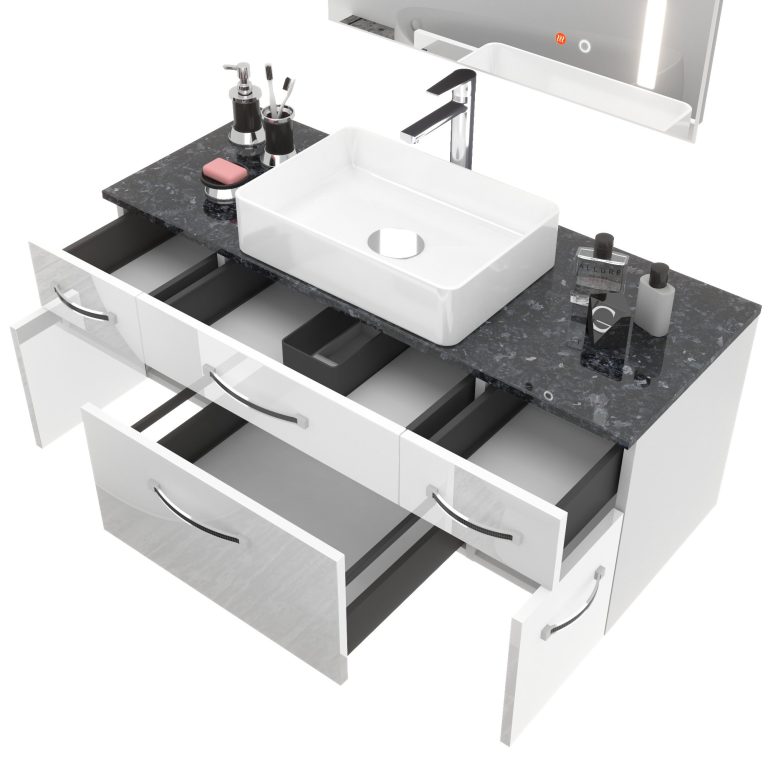Set mobilier de baie Euphoria alb lucios EUP P 120/0/W/W/0/BK/MB