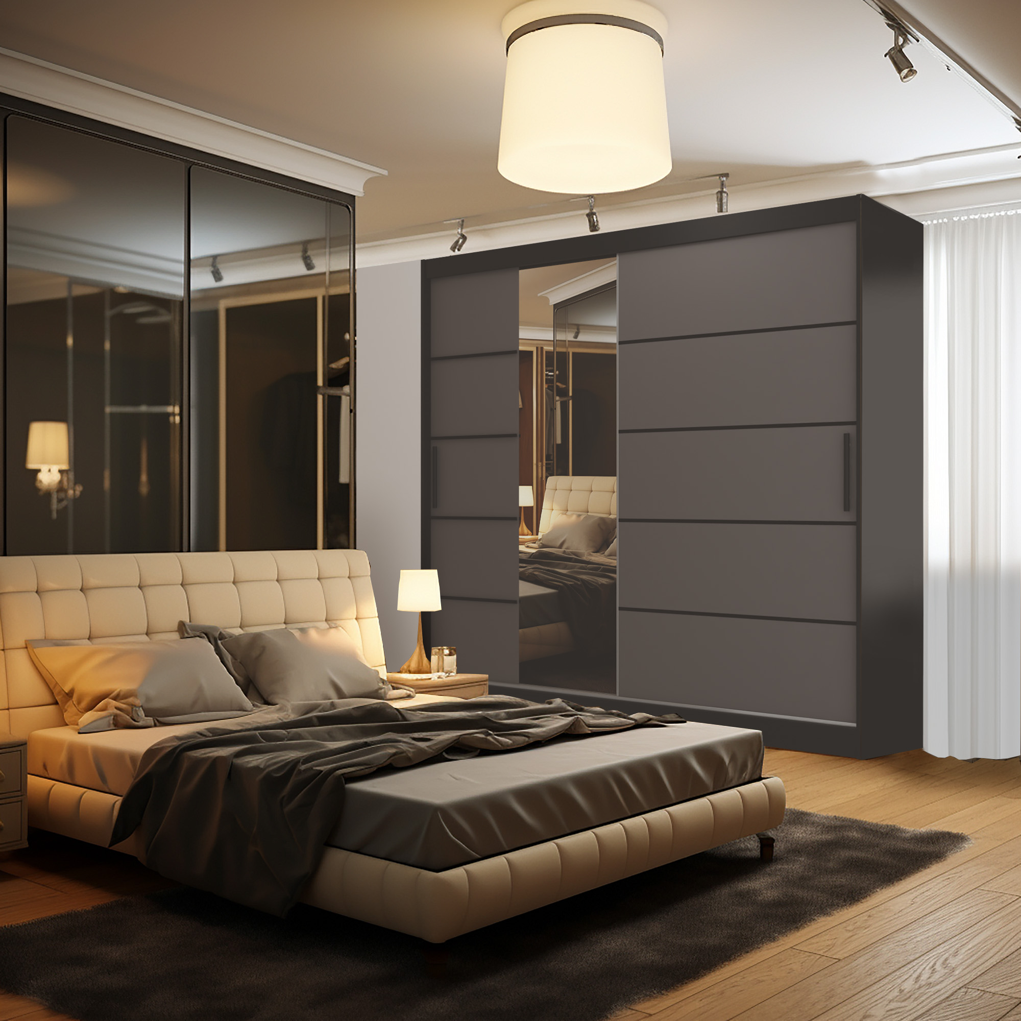 Dormitor confortabil cu pat și dulap elegant