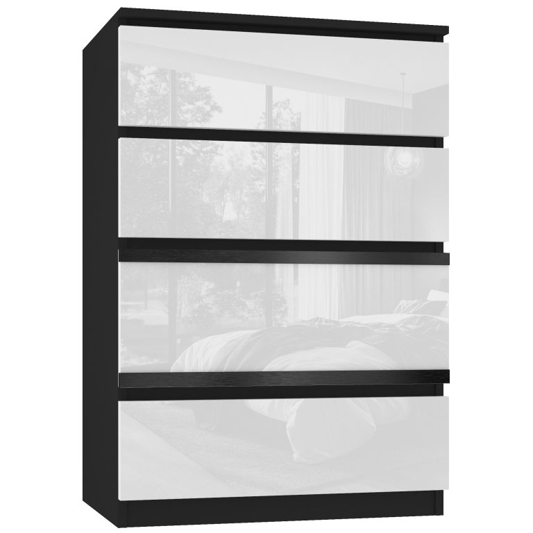 Comodă Belini SERENITY lucios alb / negru mat SI SERENITY KOM1/0/B/B/4W/0/PP