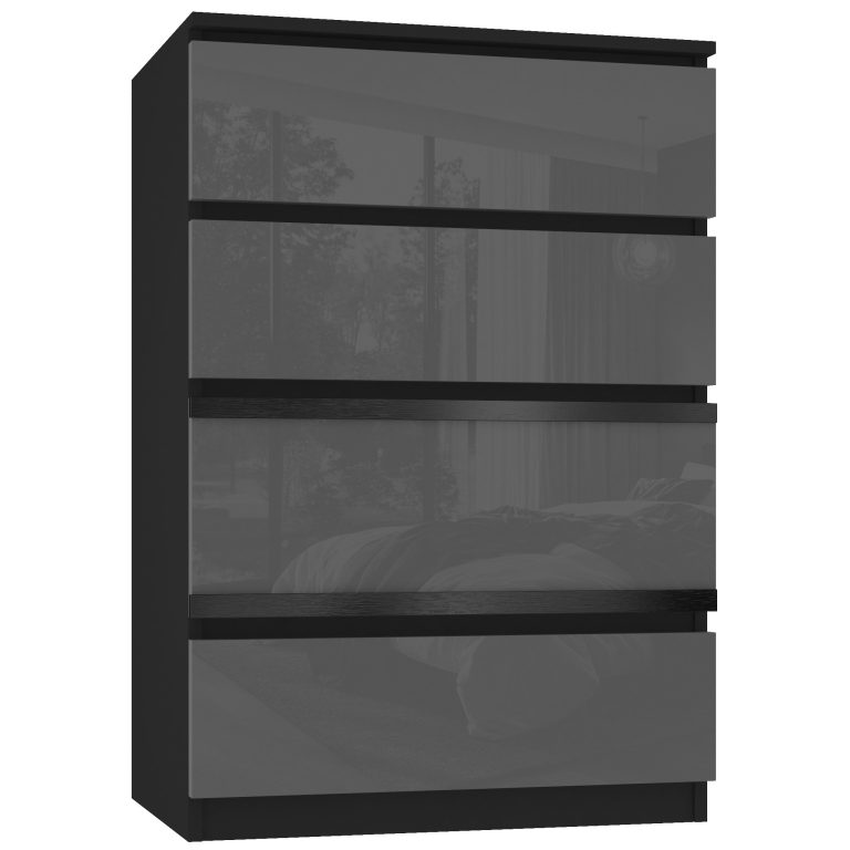 Comodă Belini SERENITY lucios gri / negru mat SI SERENITY KOM1/0/B/B/4S/0/PP