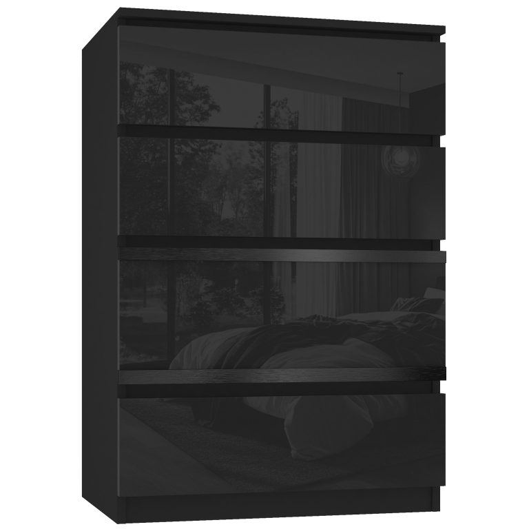 Comodă Belini SERENITY lucios negru / negru mat SI SERENITY KOM1/0/B/B/4B/0/PP