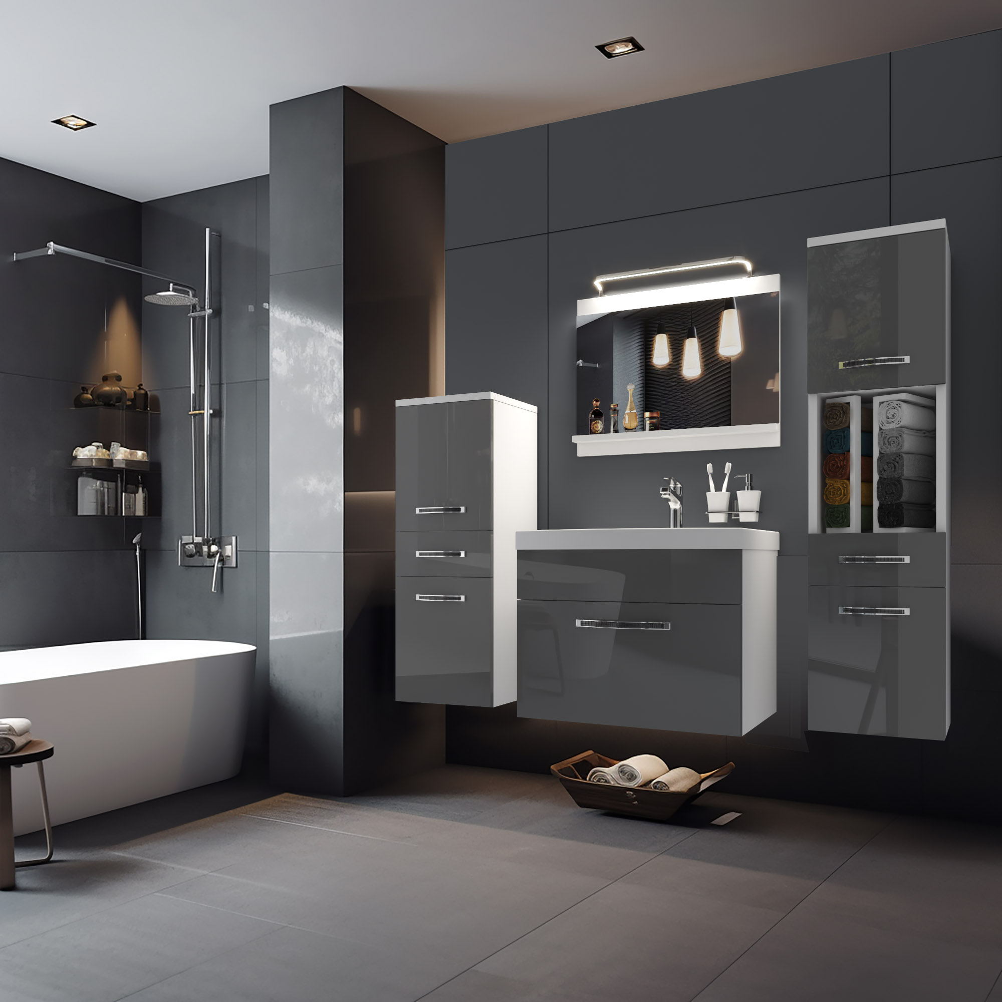 Interior de baie cu mobilier funcțional