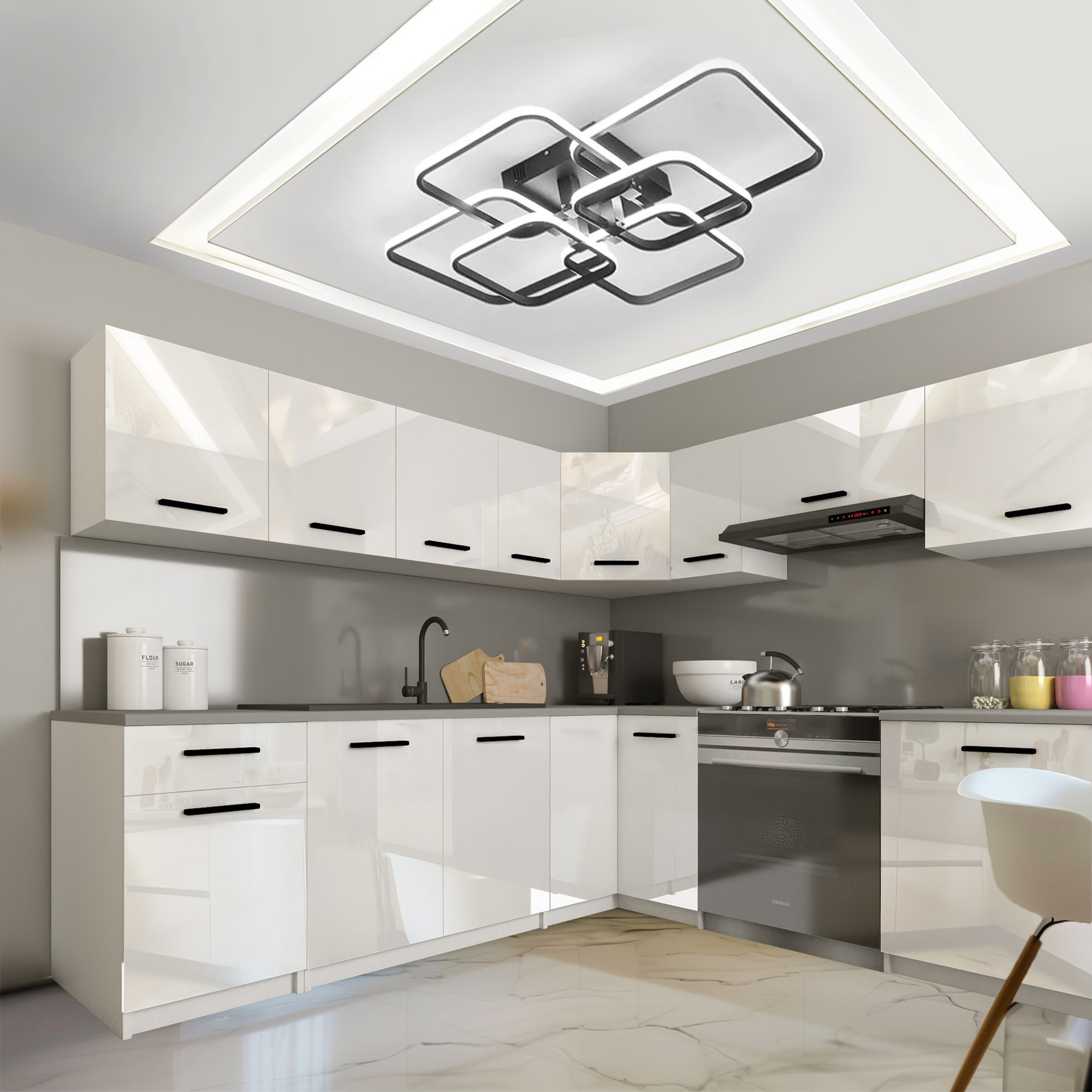 Design modern de bucătărie cu dulapuri lucioase