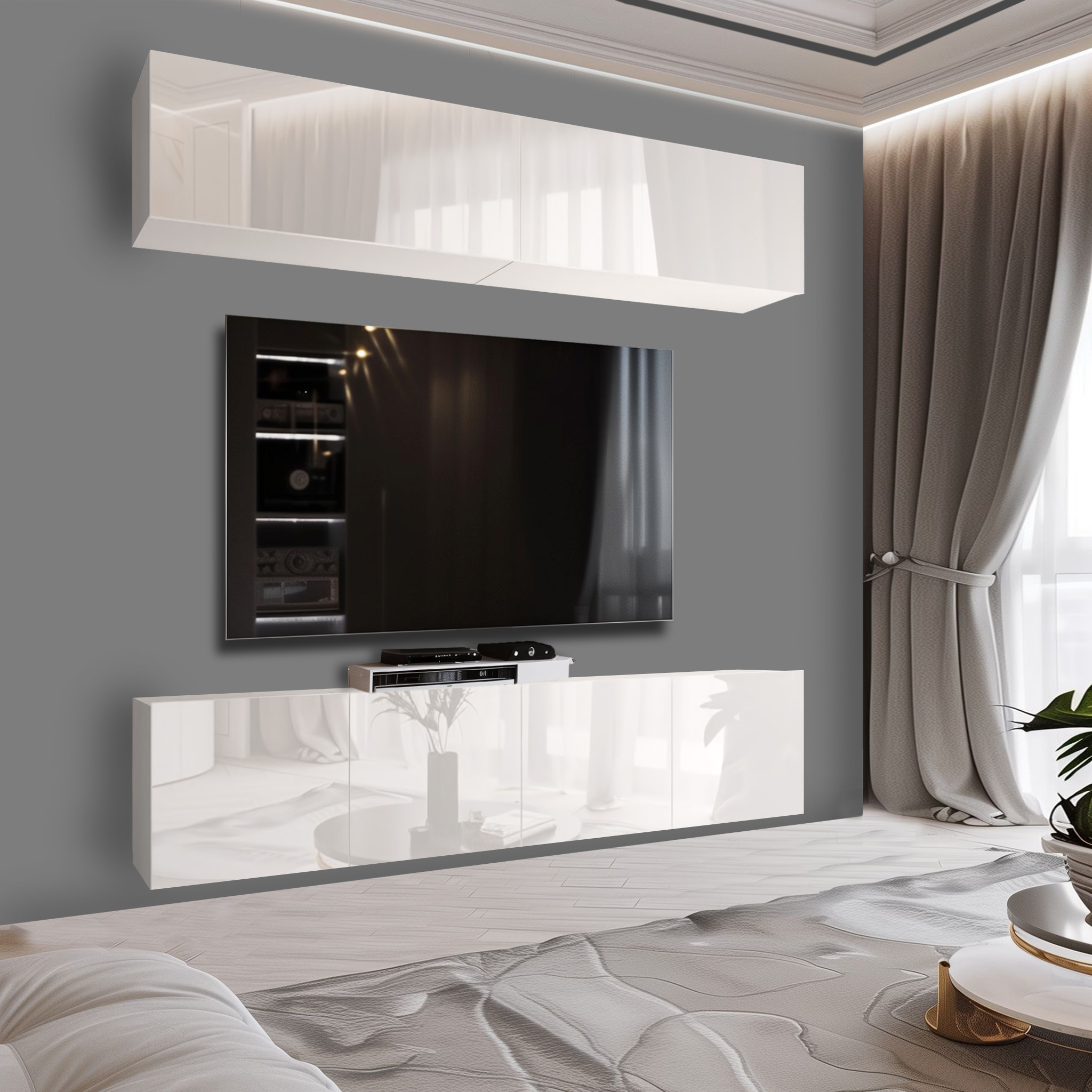 Living modern cu mobilier funcțional