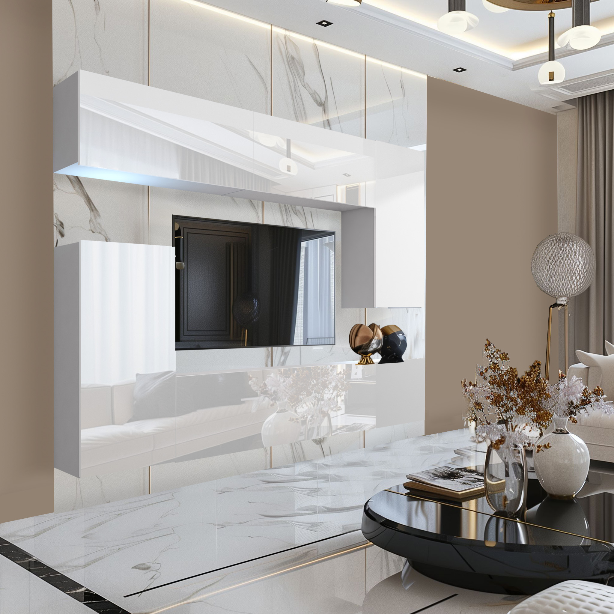 Living cu mobilier modern și detalii rafinate