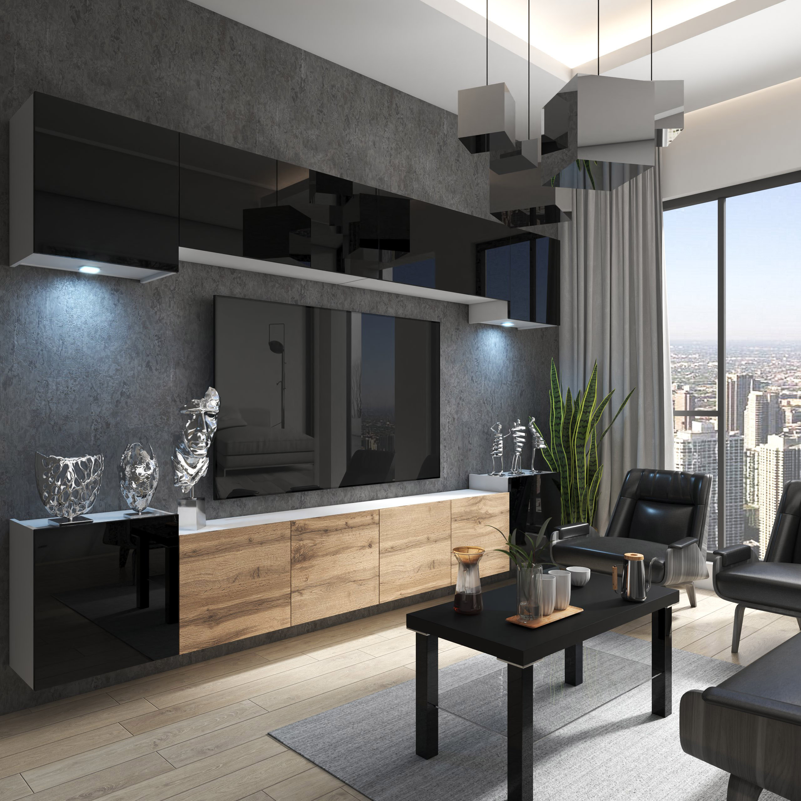 Mobilier living urban cu accente elegante și naturale