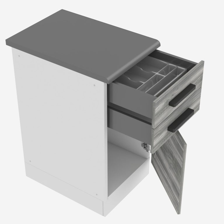 Corp de bucătărie Belini Premium Full Version inferior cu sertare 40 cm gri antracit Glamour Wood cu blat și inserție de tacâmuri