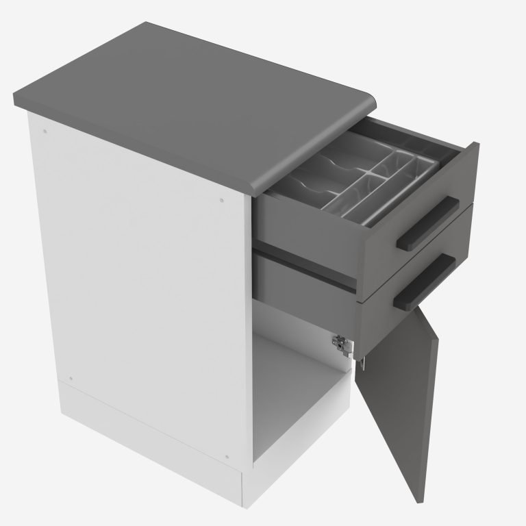 Corp de bucătărie Belini Premium Full Version inferior cu sertare 40 cm gri mat cu blat și inserție de tacâmuri