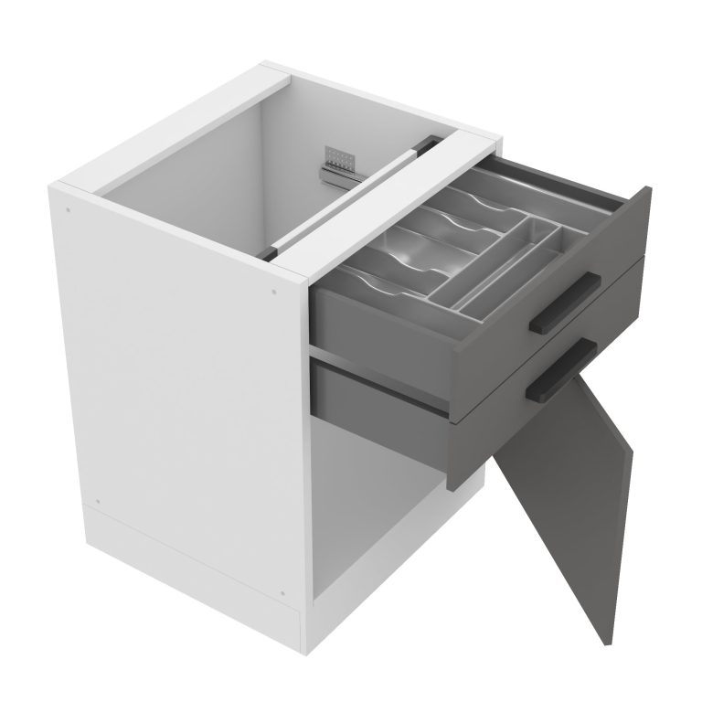 Corp de bucatarie inferior Belini Premium Full Version cu sertare 60 cm gri mat fără blat și inserție de tacâmuri