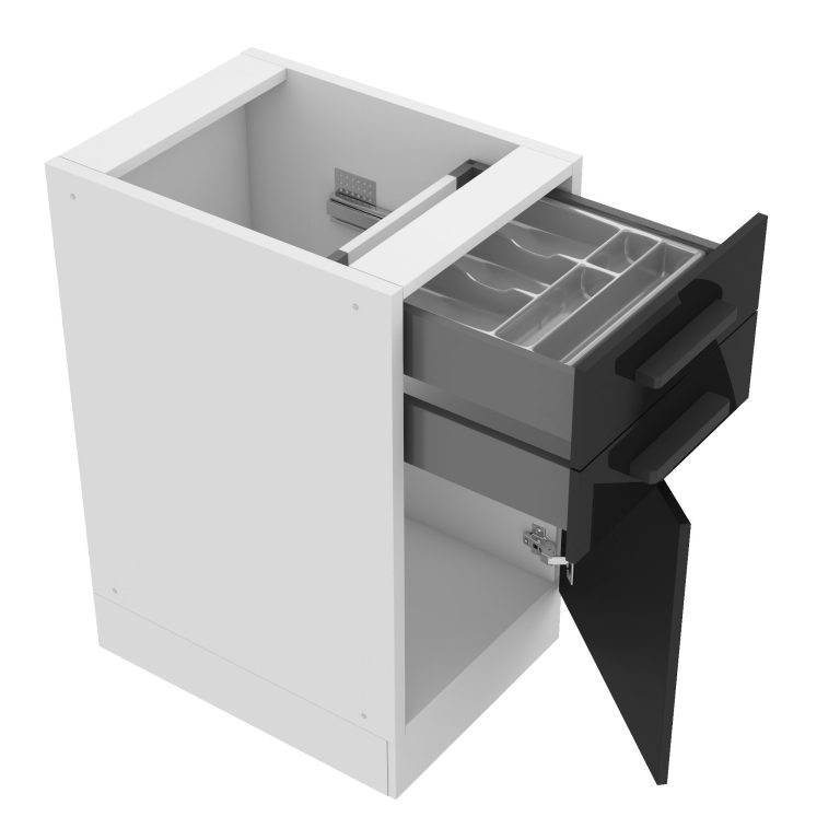 Corp de bucătărie inferior Belini Premium Full Version cu sertare 40 cm negru lucios fără blat și inserție de tacâmuri