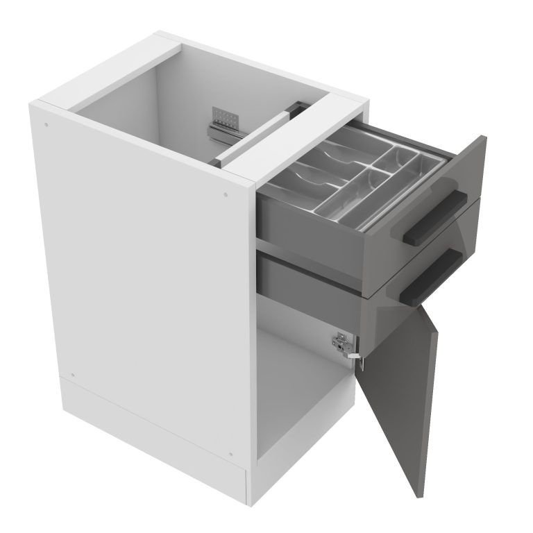 Corp de bucătărie inferior Belini Premium Full Version cu sertare 40 cm gri luciu fără blat și inserție de tacâmuri