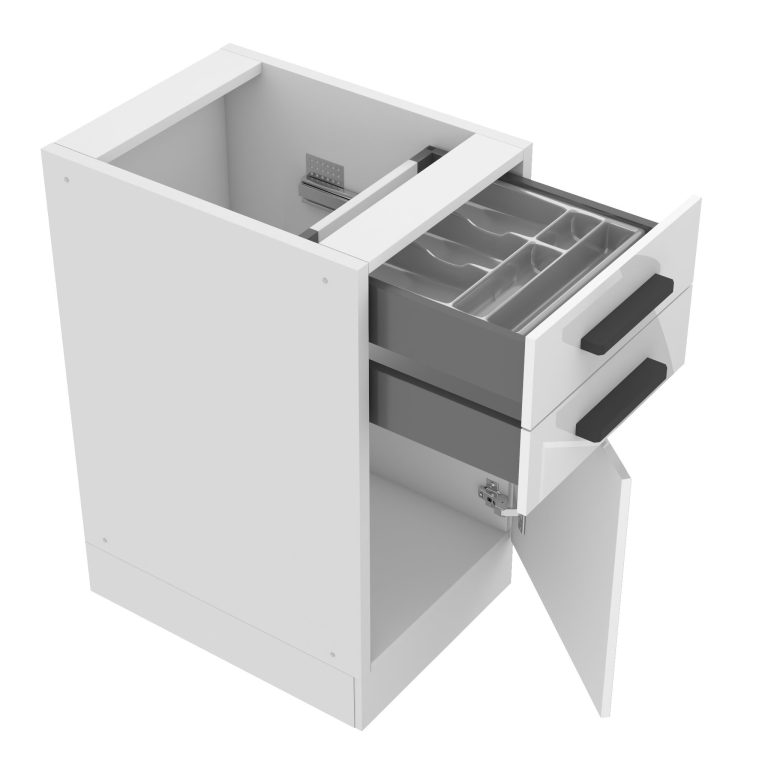 Corp de bucătărie inferior Belini Premium Full Version cu sertare 40 cm alb lucios fără blat și inserție de tacâmuri