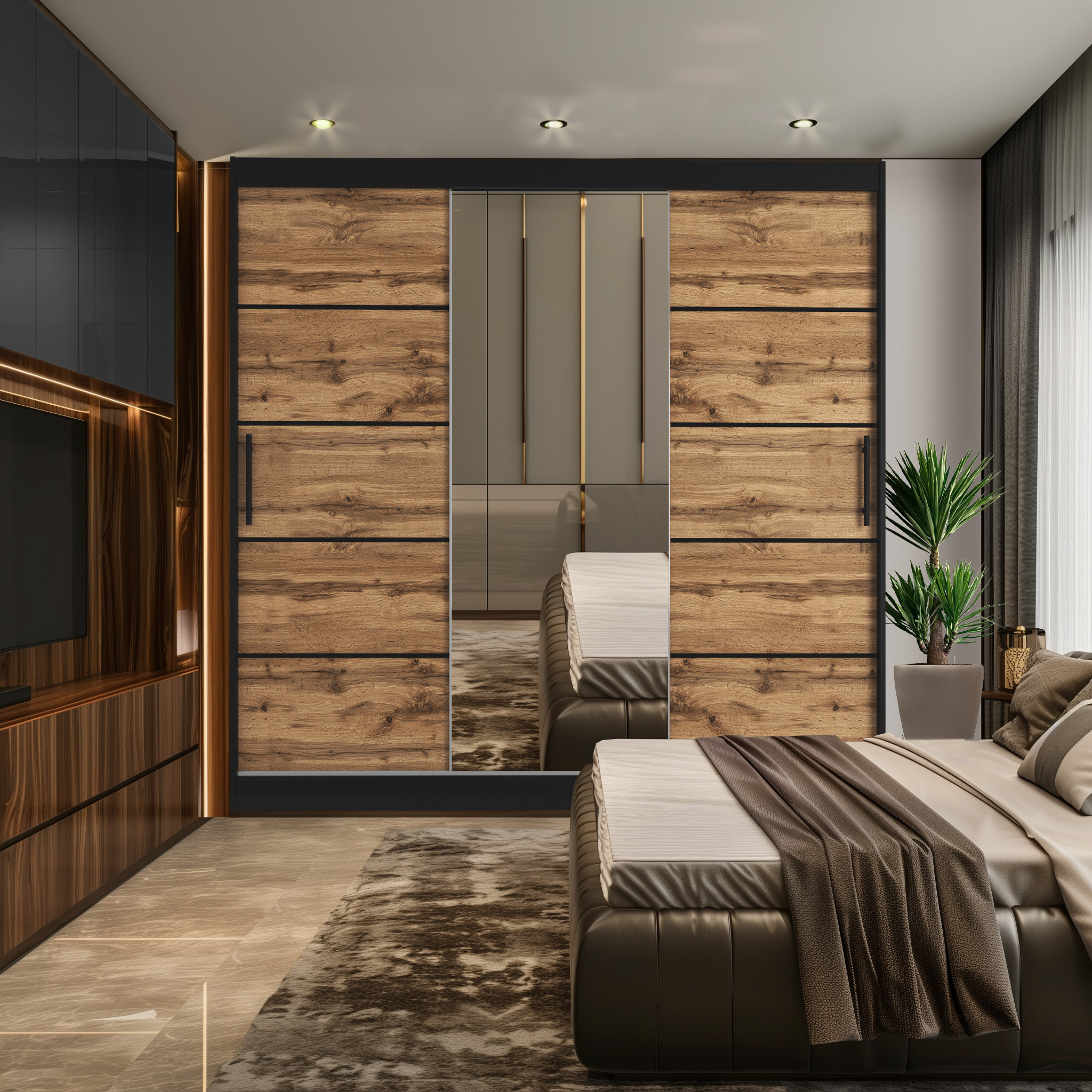 Dormitor modern cu mobilier funcțional și elegant