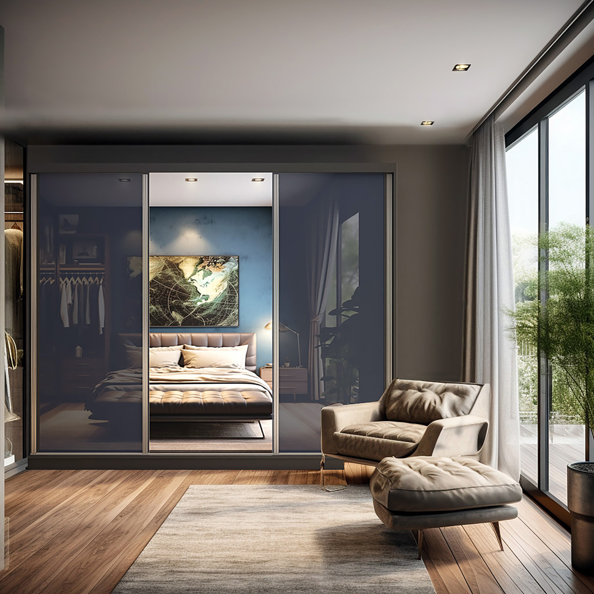 Dormitor confortabil și elegant cu mobilier practic