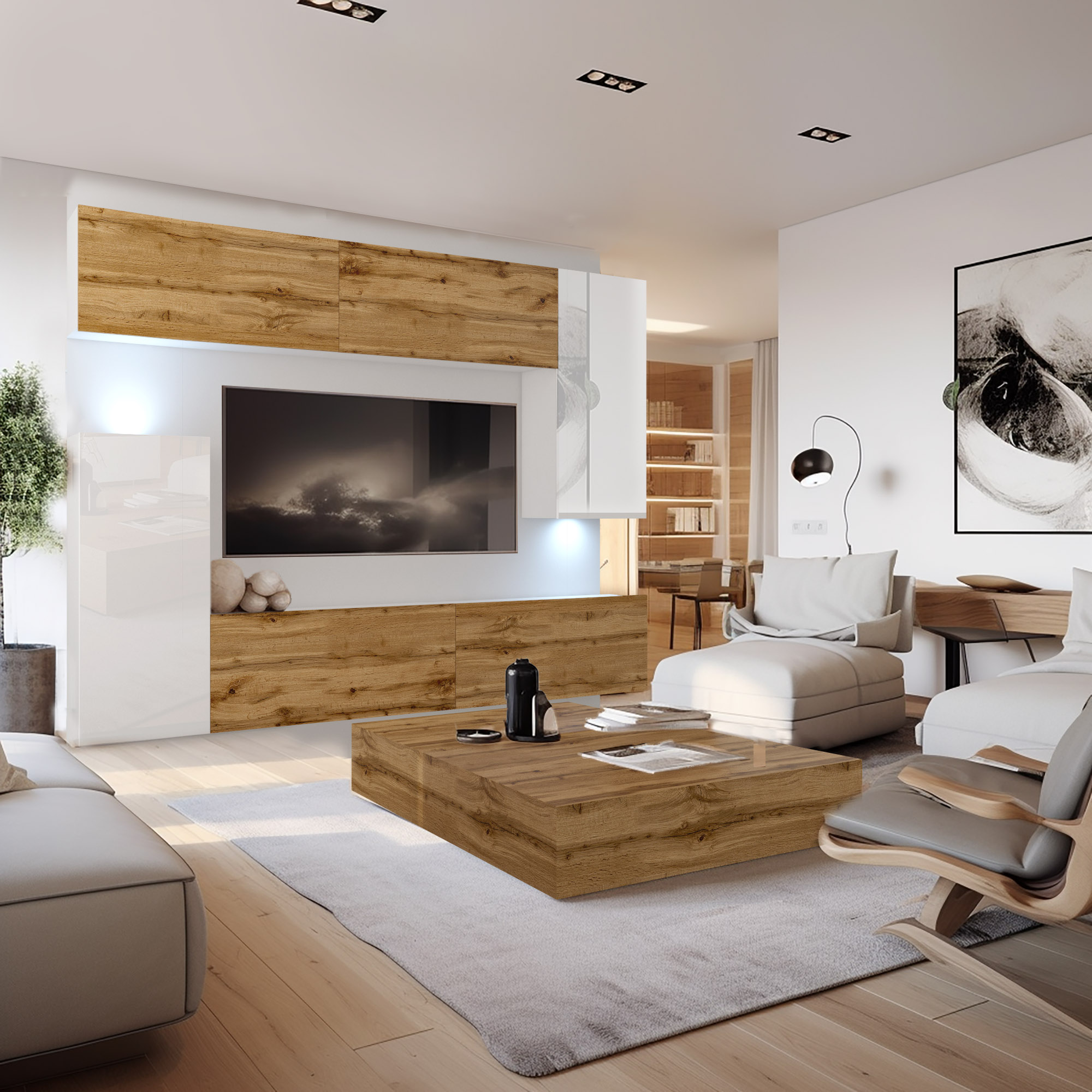 Mobilier din lemn în living modern
