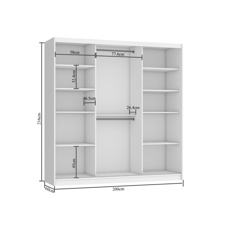 Dressing 200 cm PRIMO cu oglindă, alb mat Producător MES PRIMO SZP1/1/W/W/0/AL