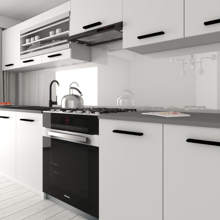 Mobilier de bucătărie 260 cm, alb mat, cu blat. Producător: TOR PRIMO260/3/WT/WT/0/B1