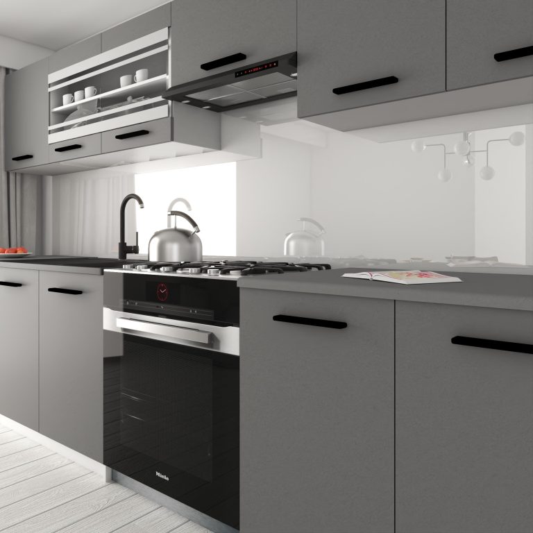 Mobilier de bucătărie de 260 cm, gri antracit-grafit, cu blat. Producător: TOR PRIMO260/3/WT/SR/0/B1