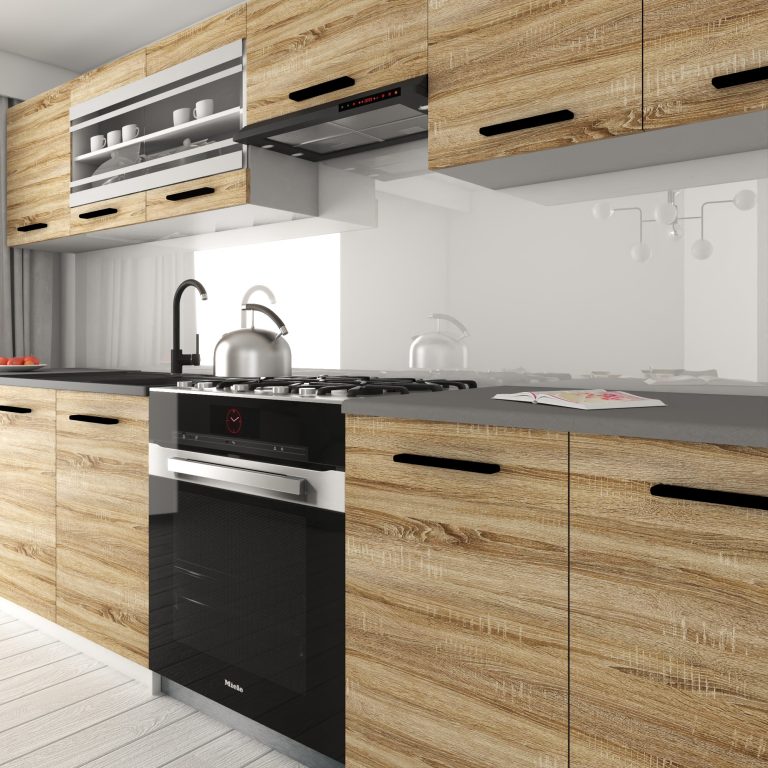 Mobilier de bucătărie de 260 cm, stejar Sonoma, cu blat. Producător: TOR PRIMO260/3/WT/DS/0/B1
