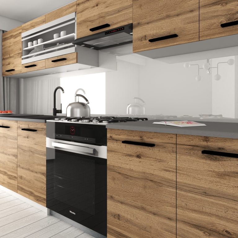 Mobilier de bucătărie de 260 cm stejar Wotan, cu blat. Producător: TOR PRIMO260/2/WT/DW/0/B1