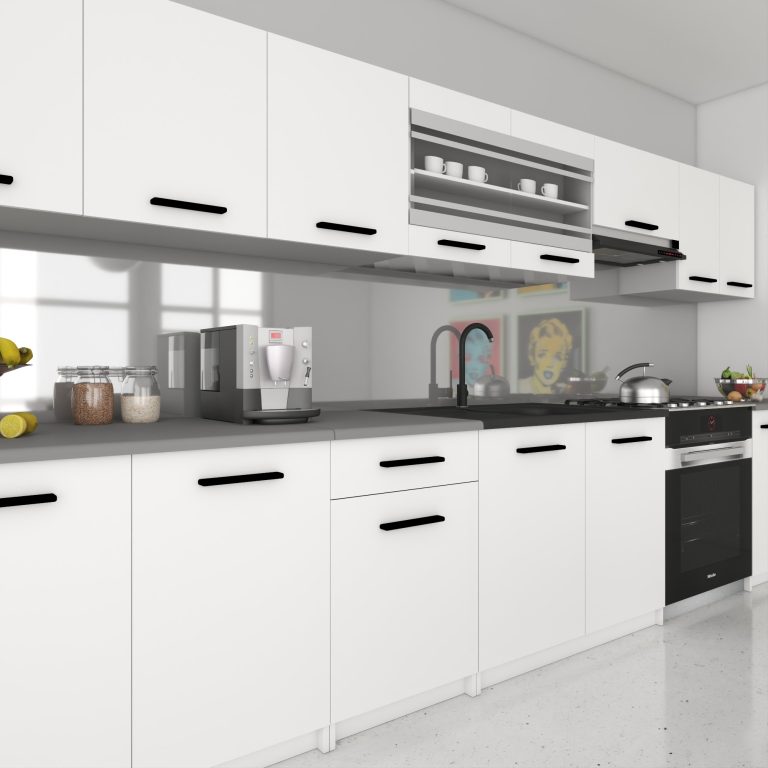 Mobilier de bucătărie 320 cm, alb mat, cu blat. Producător: TOR PRIMO320/4/WT/WT/0/B1