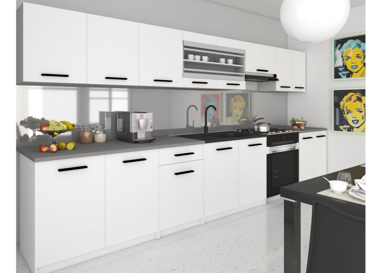 Mobilier de bucătărie 320 cm, alb mat, cu blat. Producător: TOR PRIMO320/4/WT/WT/0/B1
