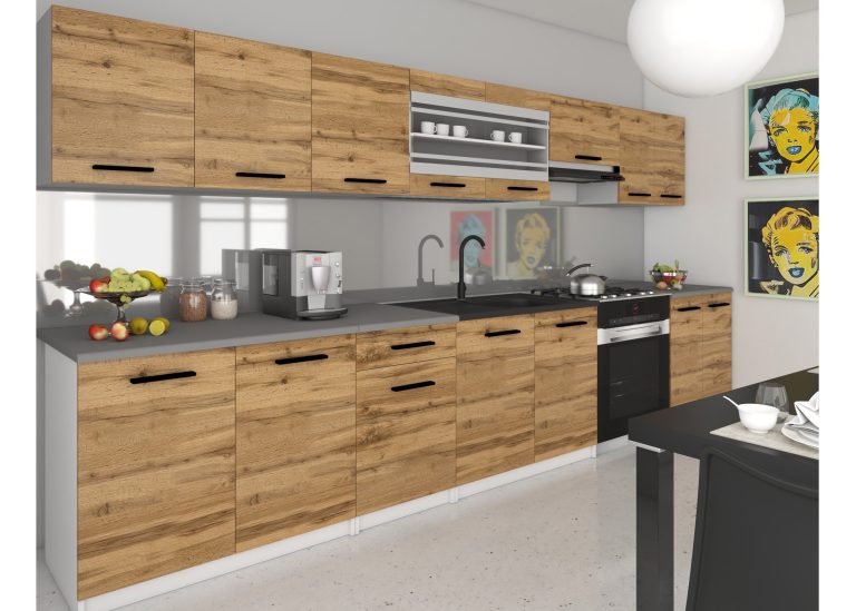 Mobilier de bucătărie de 320 cm, stejar Wotan, cu blat. Producător: TOR PRIMO320/4/WT/DW/0/B1