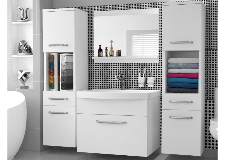 Mobilier de baie: dulapuri cu chiuvetă și oglindă, alb mat. Producător: ROD PRIMO M 6/0/W/W/0/ZINC