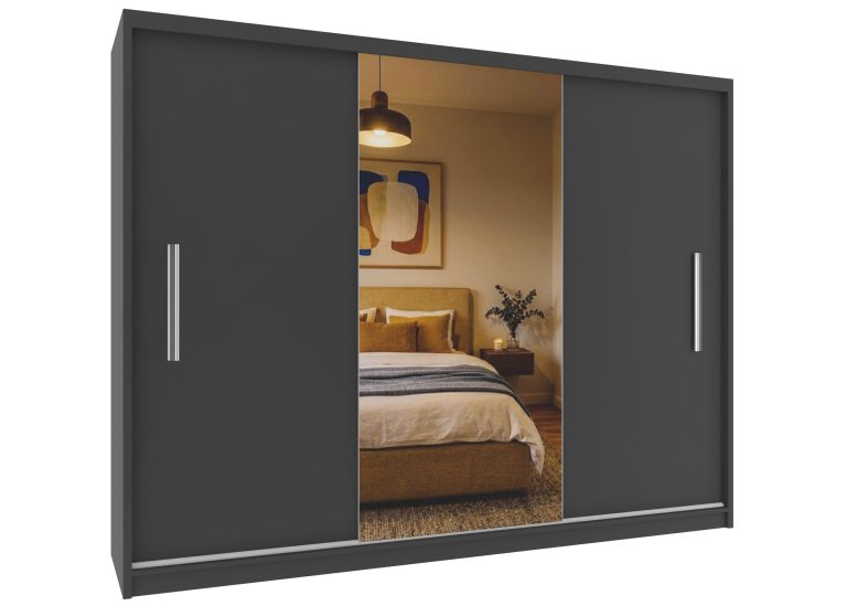 Dressing 232 cm cu oglindă, negru abanos închis, producător MES PRIMO SZP4/2/1B/2B1L/0/AL