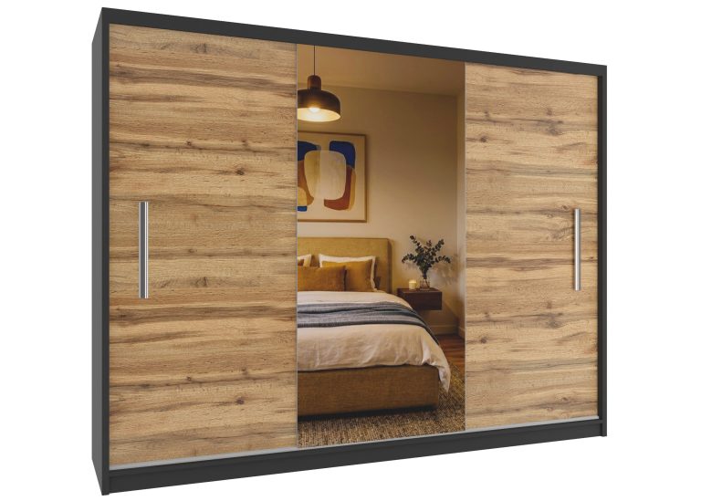 Dressing 232 cm cu oglindă, din lemn de stejar Wotan. Producător: MES PRIMO SZP4/2/1B/2DW1L/0/AL