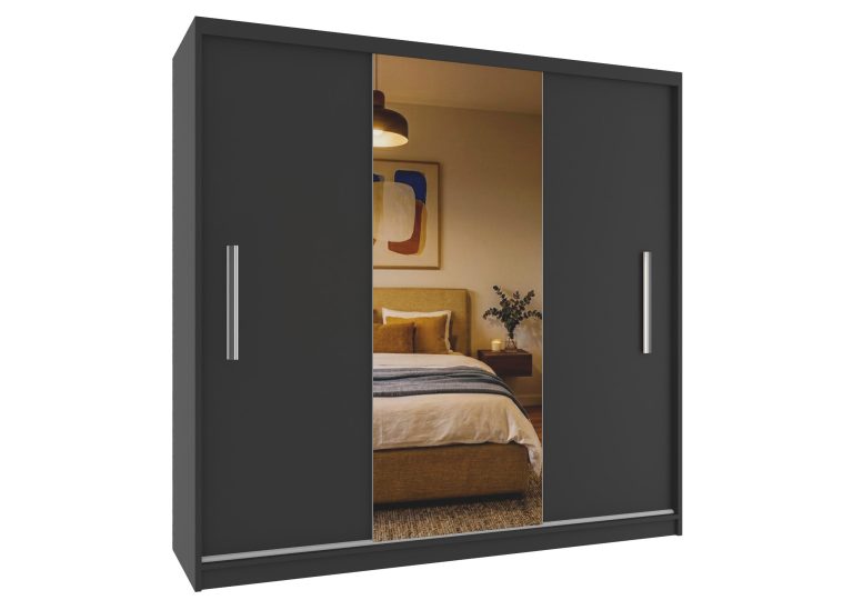 Dressing 200 cm PRIMO cu oglindă, negru abanos mat Producător MES PRIMO SZP1/1/B/B/0/AL