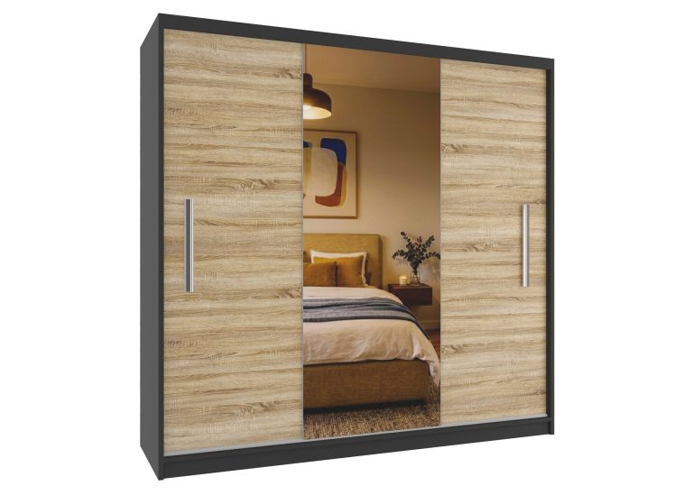 Dressing 200 cm PRIMO cu oglindă, finisaj stejar Sonoma mat. Producător: MES PRIMO SZP1/1/B/DS/0/AL