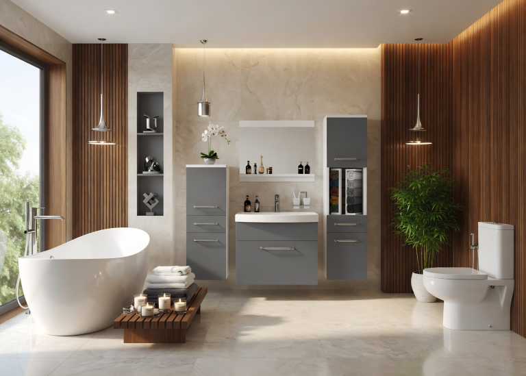 Mobilier de baie: dulapuri cu chiuvetă și oglindă, gri antracit-grafit. Producător: ROD PRIMO M 5/0/W/SR/0/ZINC