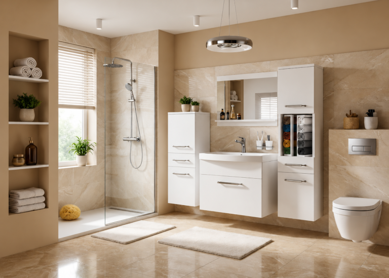 Mobilier de baie: dulapuri cu chiuvetă și oglindă, alb mat. Producător: ROD PRIMO M 5/0/W/W/0/ZINC