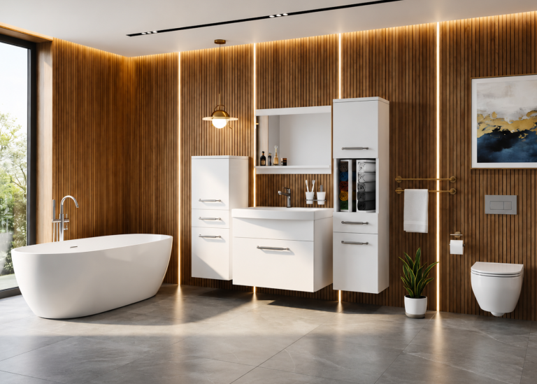 Mobilier de baie: dulapuri cu chiuvetă și oglindă, alb mat. Producător: ROD PRIMO M 5/0/W/W/0/ZINC