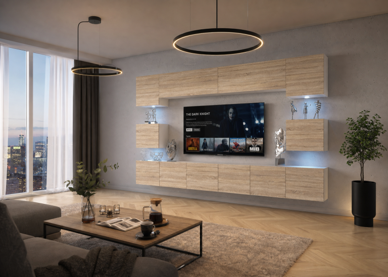 Mobila sufragerie TV/RTV de 300 cm, stejar Sonoma, producător IMP PRIMO 3/5/W/DS/0/0