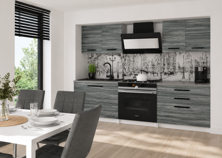 Mobila de bucatarie Belini 120 cm gri antracit Glamour Wood cu blat  TOR TIESTO2/2/WT/GW1/0/B1 