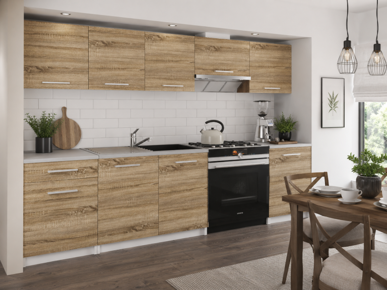  Mobila de bucatarie Belini 240 cm stejar sonoma cu blat  TOR UNIQA3/4/WT/DS/0/E 