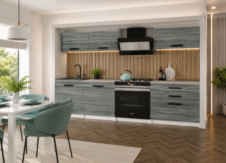 Mobila de bucatarie Belini 180 cm gri antracit Glamour Wood cu blat TOR LAURENTINO2/3/WT/GW1/0/B1 