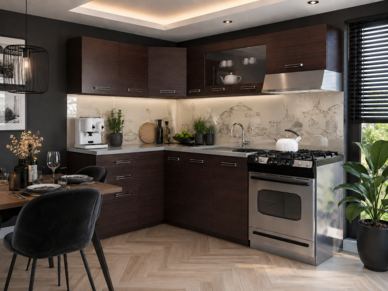 Mobilă de bucătărie 360 cm maro castan cu blat la reducere LOS ANGELES/1/KN/KN/0/F