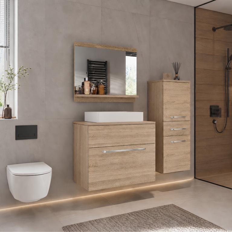 Mobilier de baie cu dulapuri și oglindă stejar Sonoma la reducere ATLANTA M 2/0/DS/DS/0/ZW