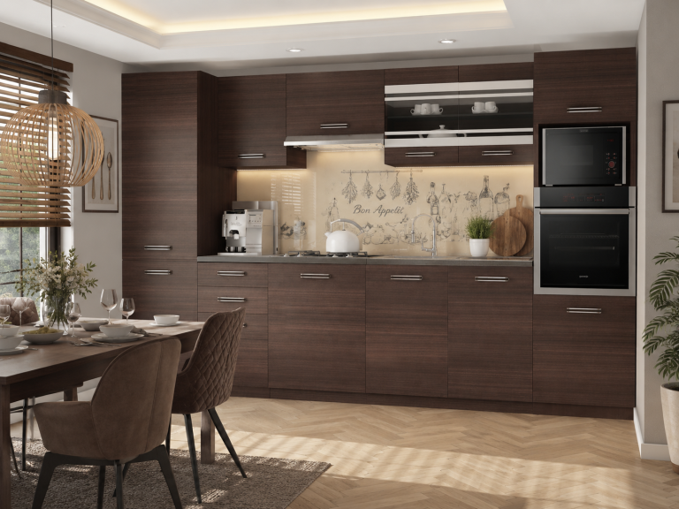 Mobilă de bucătărie 300 cm maro castan cu blat la reducere NEW YORK/0/KN/KN/0/F