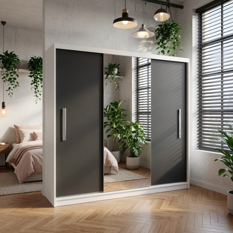 Dressing 200 cm PRIMO cu oglindă, negru abanos închis Producător MES PRIMO SZP1/1/W/B/0/AL