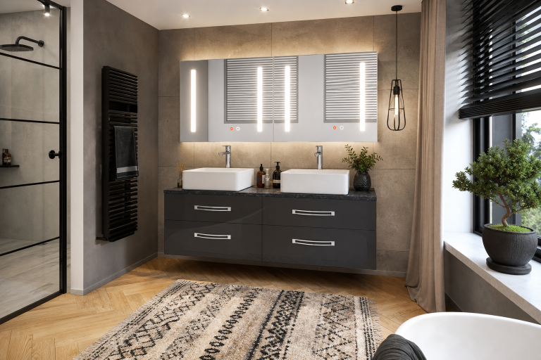 Set mobilier de baie Euphoria negru lucios EUP P 120D/0/W/B/0/BK/MB