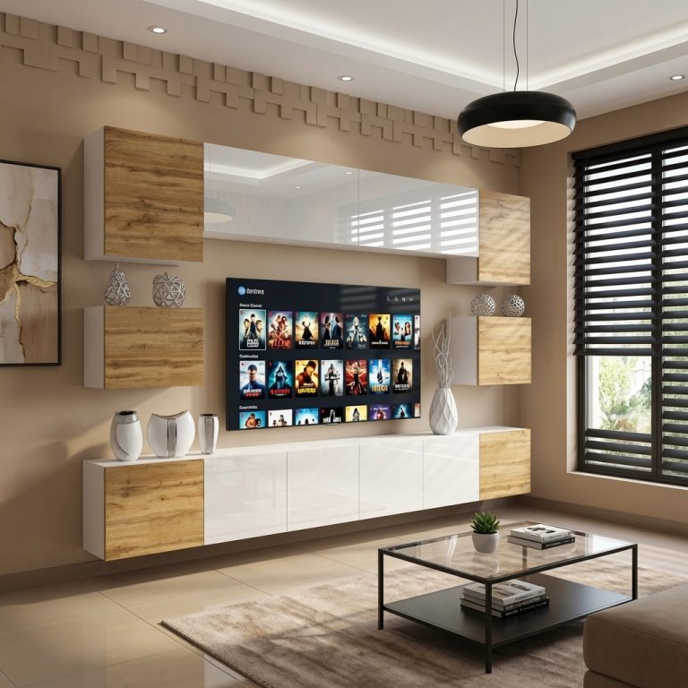 Set mobila sufragerie Belini Premium Full Version alb lucios / stejar wotan + iluminare LED NEX 3/0/W/DWWDWDWW/0/0/PP