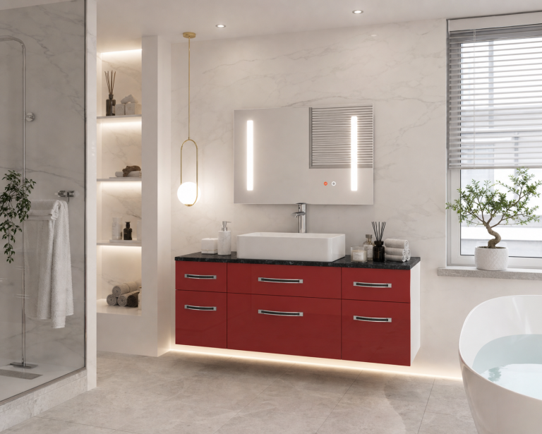 Set mobilier de baie Euphoria roșu lucios EUP P 120/0/W/R/0/BK/MB