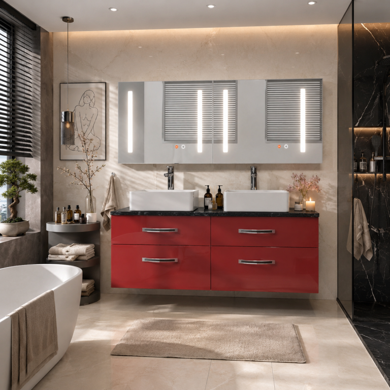 Set mobilier de baie Euphoria roșu lucios EUP P 120D/0/W/R/0/BK/MB