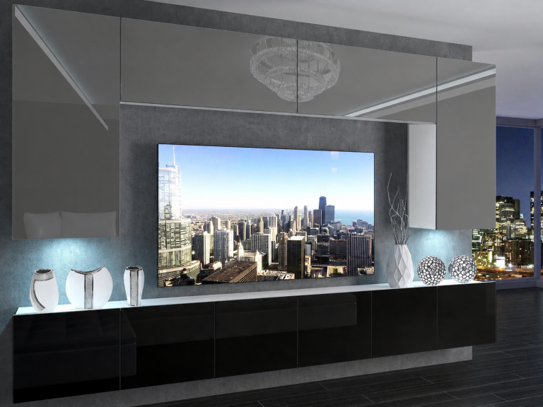 Set mobilă sufragerie 300 cm TV/RTV gri lucios/negru lucios Producător IMP 2/5/W/SB/0/0