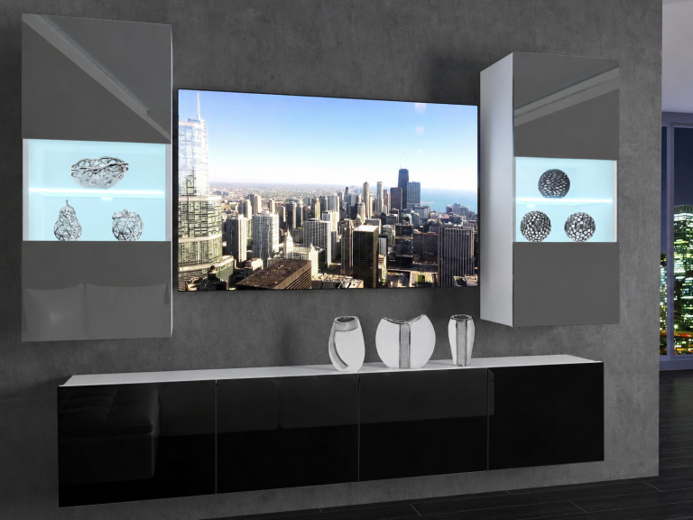 Set mobilă sufragerie 200 cm TV/RTV negru lucios gri lucios Producător IMP 7/5/W/SB/0/0