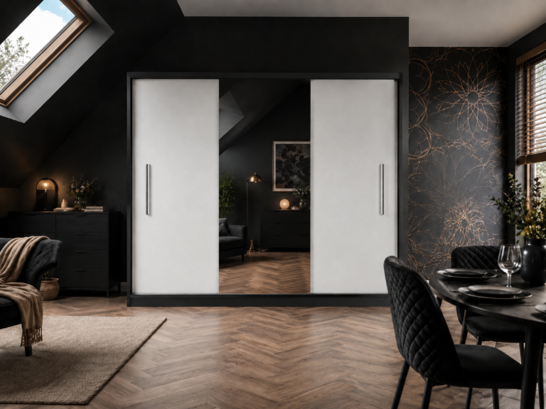 Dressing 232 cm cu oglindă, alb mat Producător MES PRIMO SZP4/2/1B/2W1L/0/AL